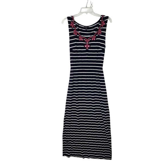 TALBOTS WOMENS MAXI DRESS SZ S BLUE WHITE PINK STRIPES PREPPY NAUTICAL COLORFUL - Picture 2 of 8